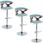 Gardenia Adjustable Swivel Bar Stool in Chrome, Walnut Wood & Teal Fabric (Set of 3)